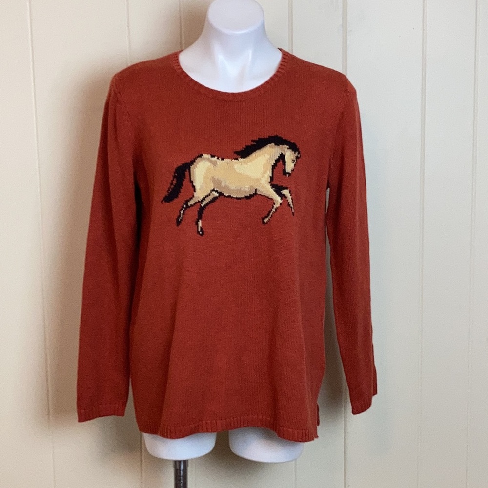 Coldwater Creek Pullover Over Horse Sweater M Fall Colors